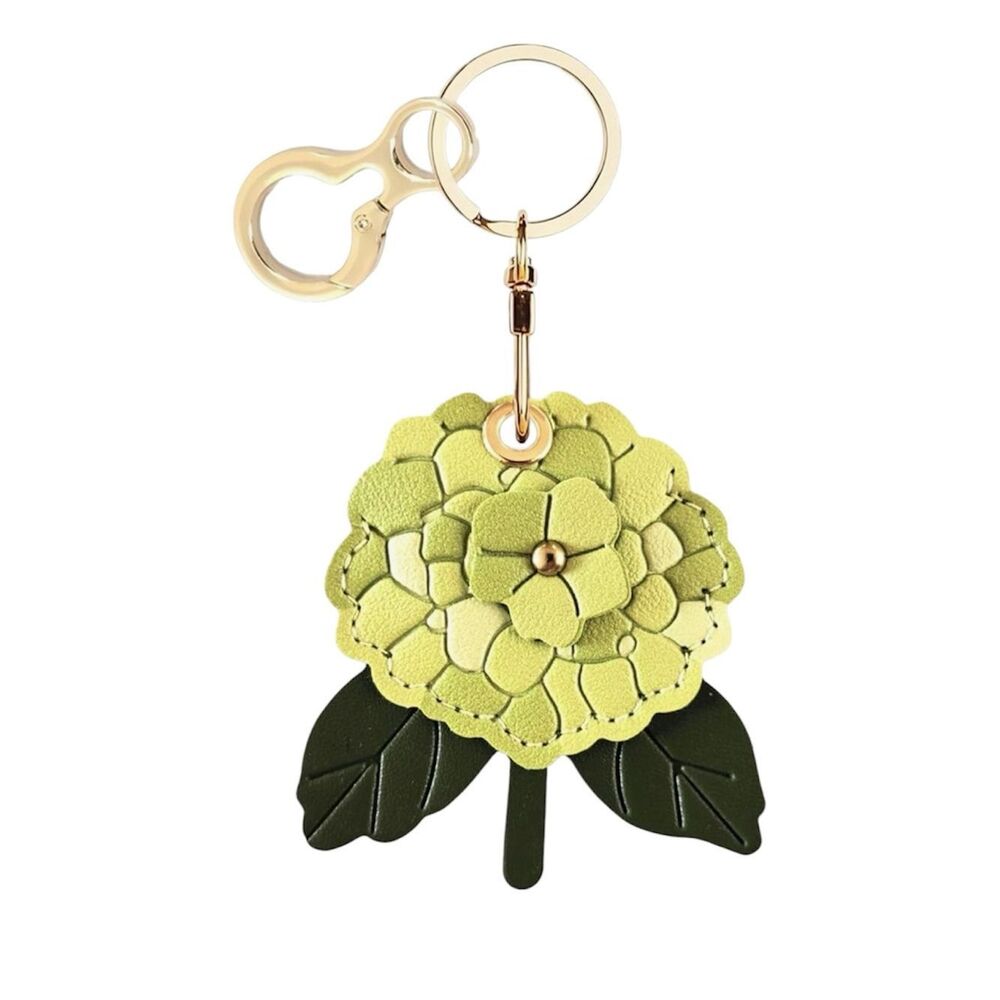 NEW Green Hydrangea Floral Leather Keychain Charm